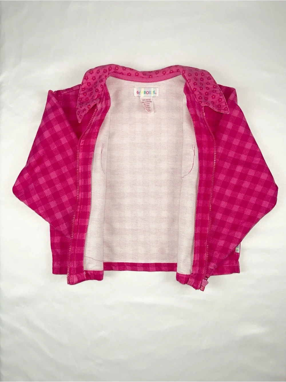 Gymboree (XL) 1990s Pink Plaid Gingham Zip-Up Rainbow Tag Vintage Jacket